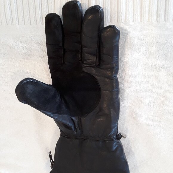 Insulated Leather Zip Gauntlet Black/Gray Motorcycle Riding Gloves w/red trim - Picture 6 of 10